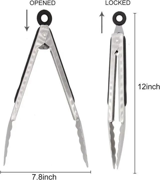 Alt view image 2 of 6 - TENTA TENTA KITCHEN 12" Stainless Steel Kitchen Tongs, Locking Metal Food Tongs Non-Slip Grip (Set of 3)
