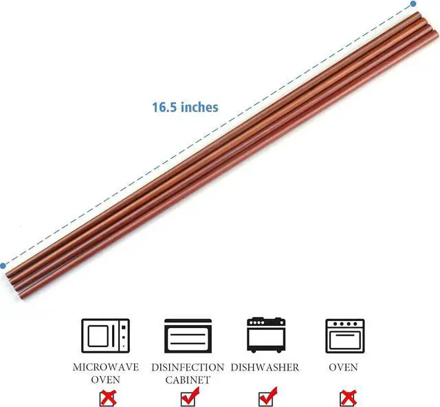 Alt view image 3 of 7 - GLAMFIELDS 16.5 Inches Wooden Cooking Chopsticks Reusable for Noodles Frying Hotpot Extra Long Kitchen Chop Sticks Brown 2 Pairs