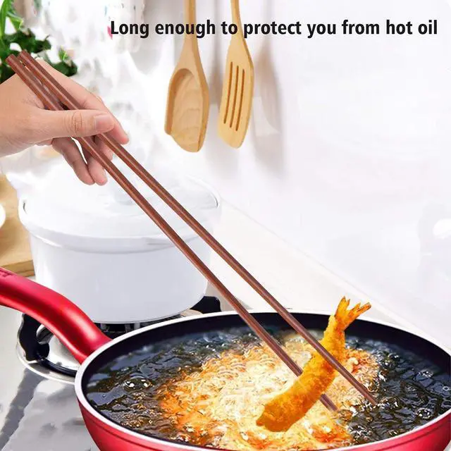 Alt view image 4 of 7 - GLAMFIELDS 16.5 Inches Wooden Cooking Chopsticks Reusable for Noodles Frying Hotpot Extra Long Kitchen Chop Sticks Brown 2 Pairs