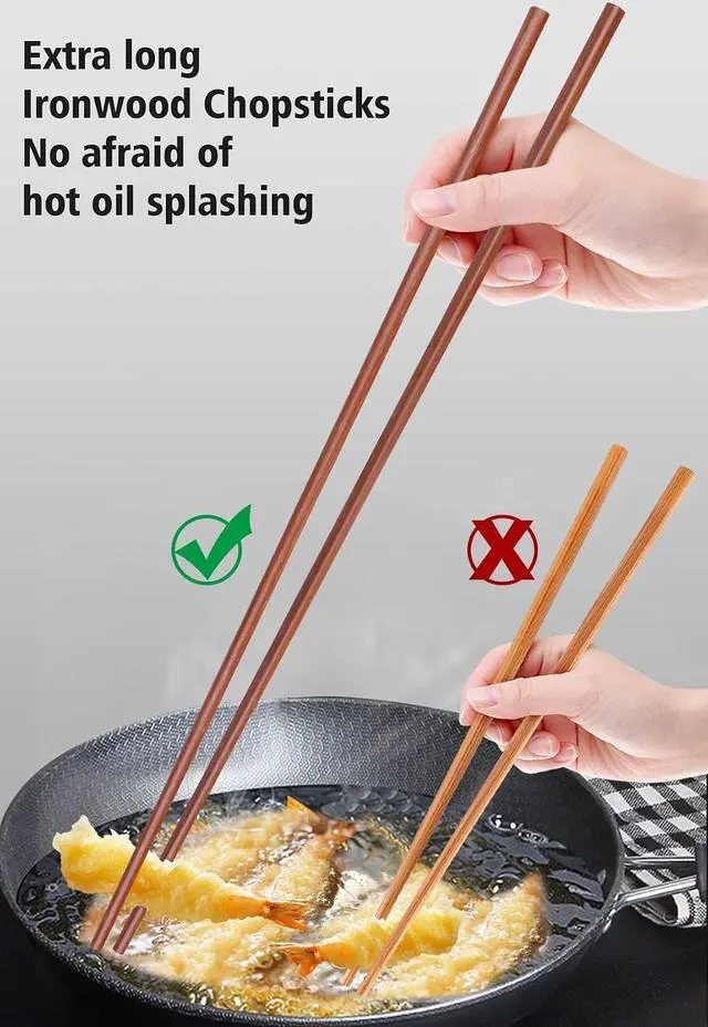 Alt view image 6 of 7 - GLAMFIELDS 16.5 Inches Wooden Cooking Chopsticks Reusable for Noodles Frying Hotpot Extra Long Kitchen Chop Sticks Brown 2 Pairs