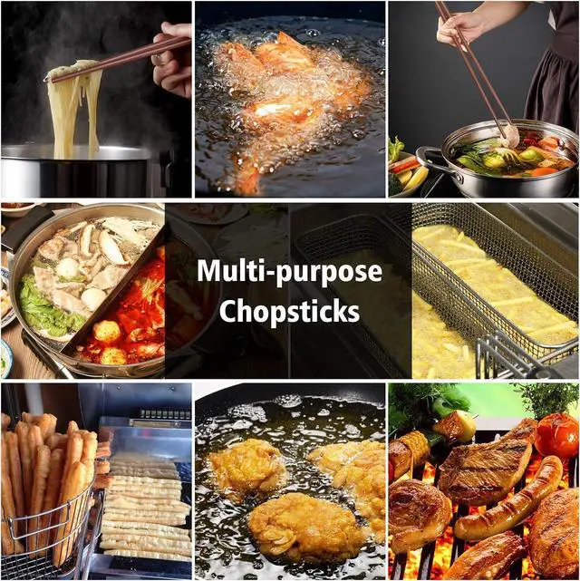Alt view image 7 of 7 - GLAMFIELDS 16.5 Inches Wooden Cooking Chopsticks Reusable for Noodles Frying Hotpot Extra Long Kitchen Chop Sticks Brown 2 Pairs