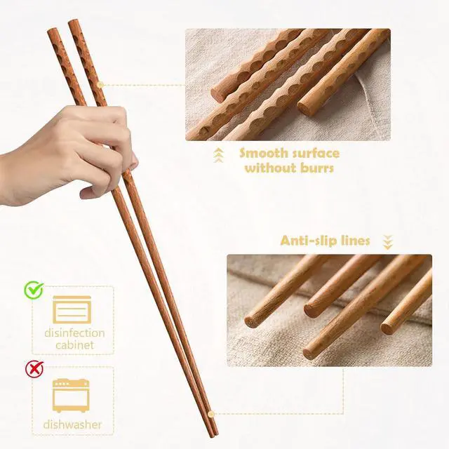 Alt view image 2 of 7 - 16.5 Inches Cooking Chopsticks, 2 Pairs Wooden Long Chop Sticks Reusable for Noodles Frying Hotpot, Japanese Extra Long Anti-Slip Chopsticks