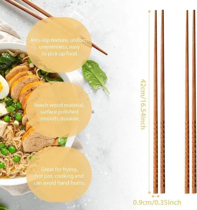 Alt view image 5 of 7 - 16.5 Inches Cooking Chopsticks, 2 Pairs Wooden Long Chop Sticks Reusable for Noodles Frying Hotpot, Japanese Extra Long Anti-Slip Chopsticks