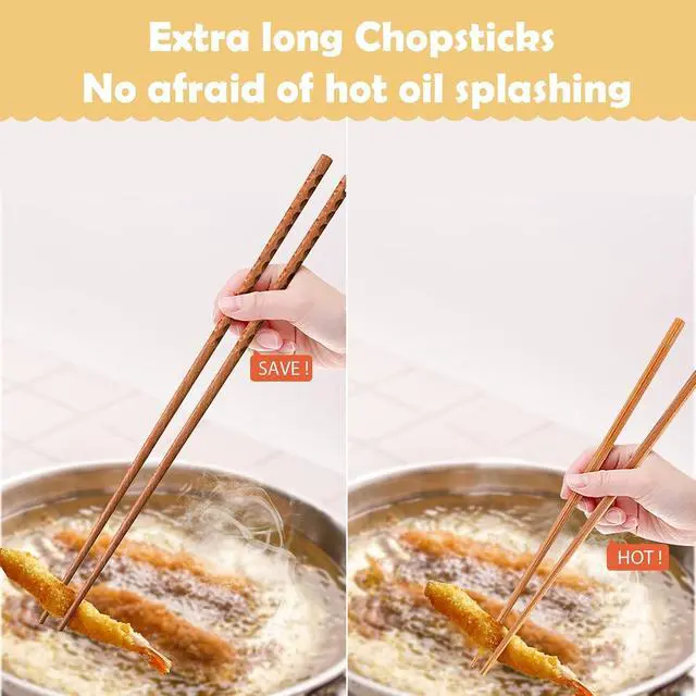 Alt view image 3 of 7 - 16.5 Inches Cooking Chopsticks, 2 Pairs Wooden Long Chop Sticks Reusable for Noodles Frying Hotpot, Japanese Extra Long Anti-Slip Chopsticks