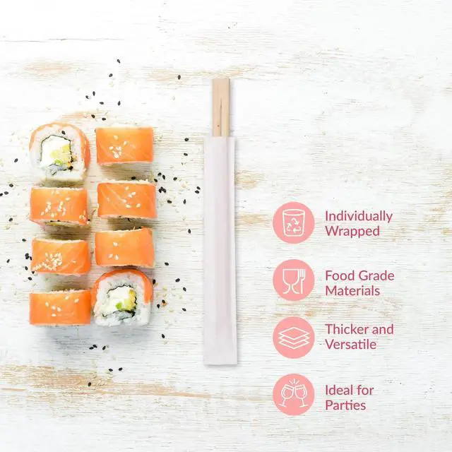Alt view image 5 of 6 - Prestee 50 Pairs Disposable Wooden Chopsticks - Individually Wrapped for Hygiene - 8-Inch Wood Chopstick - Utensils for Sushi, Noodles, and Takeout - Smooth, Splinter-Proof Design