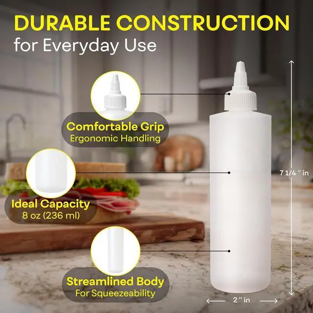 Alt view image 3 of 7 - BRIGHTFROM Condiment Squeeze Bottles, 8 OZ Empty Squirt Bottle with Twist Top Cap, Leak Proof - Great for Ketchup, Mustard, Syrup, Sauces, Dressing, Oil, Arts and Crafts, BPA FREE Plastic - 2 PACK