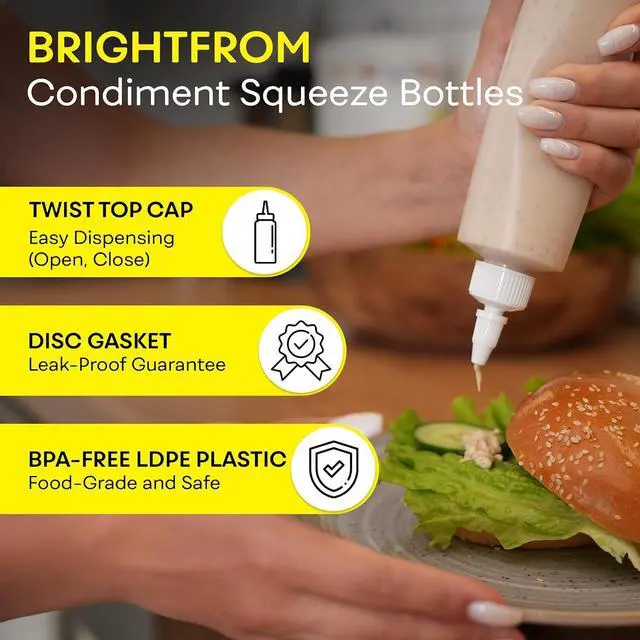 Alt view image 2 of 7 - BRIGHTFROM Condiment Squeeze Bottles, 8 OZ Empty Squirt Bottle with Twist Top Cap, Leak Proof - Great for Ketchup, Mustard, Syrup, Sauces, Dressing, Oil, Arts and Crafts, BPA FREE Plastic - 2 PACK