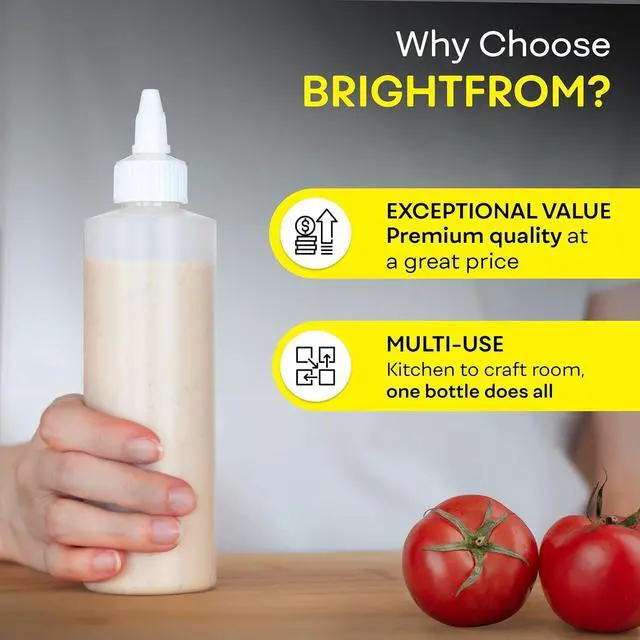 Alt view image 6 of 7 - BRIGHTFROM Condiment Squeeze Bottles, 8 OZ Empty Squirt Bottle with Twist Top Cap, Leak Proof - Great for Ketchup, Mustard, Syrup, Sauces, Dressing, Oil, Arts and Crafts, BPA FREE Plastic - 2 PACK