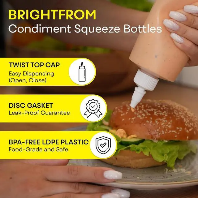 Alt view image 3 of 7 - BRIGHTFROM Condiment Squeeze Bottles, 16 OZ Empty Squirt Bottle with Twist Top Cap, Leak Proof - Great for Ketchup, Mustard, Syrup, Sauces, Dressing, Oil, Arts and Crafts, BPA FREE Plastic - 2 PACK