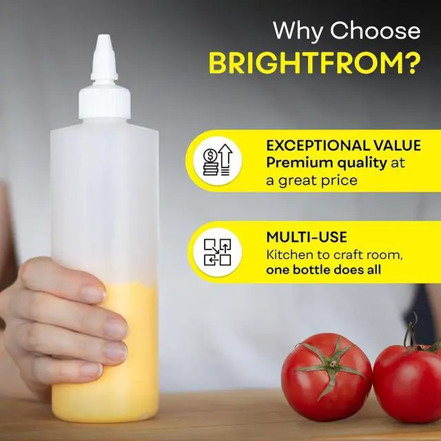 Alt view image 6 of 7 - BRIGHTFROM Condiment Squeeze Bottles, 16 OZ Empty Squirt Bottle with Twist Top Cap, Leak Proof - Great for Ketchup, Mustard, Syrup, Sauces, Dressing, Oil, Arts and Crafts, BPA FREE Plastic - 2 PACK