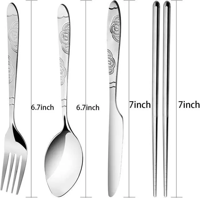 Alt view image 2 of 7 - Arroyner 3 Pack Reusable Flatware Sets Knife, Fork, Spoon, Chopsticks, 12Pcs Portable Travel Stainless Steel Tableware Dinnerware with Carrying Case
