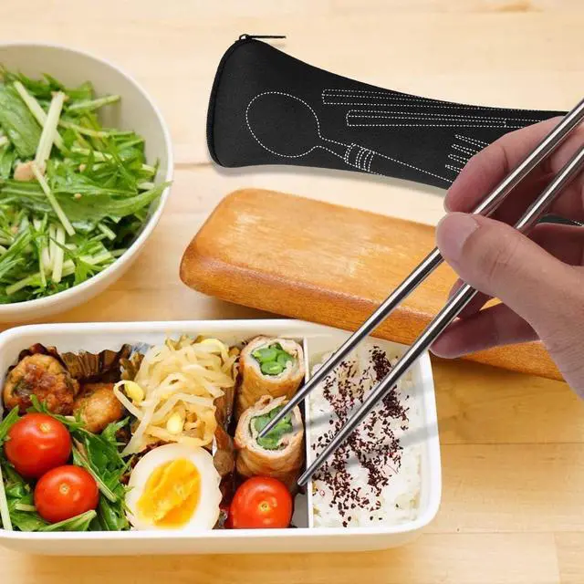 Alt view image 5 of 7 - Arroyner 3 Pack Reusable Flatware Sets Knife, Fork, Spoon, Chopsticks, 12Pcs Portable Travel Stainless Steel Tableware Dinnerware with Carrying Case