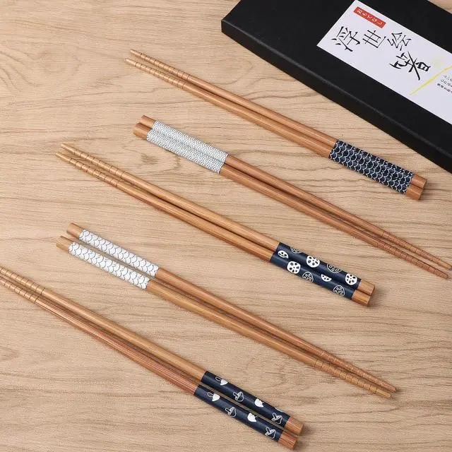Alt view image 7 of 7 - Antner 5 Pairs Bamboo Chopsticks Reusable Chop Sticks Japanese Style Bamboo Chopstick with Black Box Lightweight 8.8 Inch/22.5cm Non-Slip Chopsticks Gift Set
