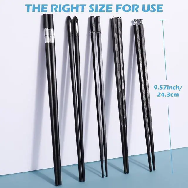 Alt view image 2 of 7 - GLAMFIELDS 5 Pairs Premium Chopsticks Reusable Dishwasher Safe 9.5 Inch Fiberglass Chop Sticks Gift Set Non Slip Black + Silver