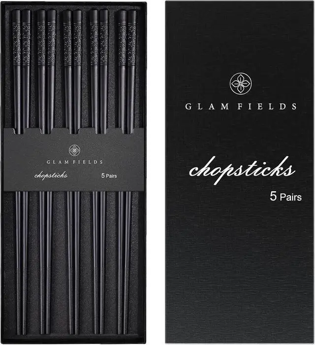 Main image of GLAMFIELDS 5 Pairs Premium Chopsticks Reusable Dishwasher Safe 9.5 Inch Fiberglass Chop Sticks Gift Set Non Slip Lightweight Cherry Blossom Pattern