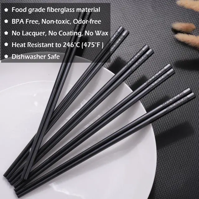 Alt view image 3 of 7 - GLAMFIELDS 5 Pairs Premium Chopsticks Reusable Dishwasher Safe 9.5 Inch Fiberglass Chop Sticks Gift Set Non Slip Lightweight Cherry Blossom Pattern