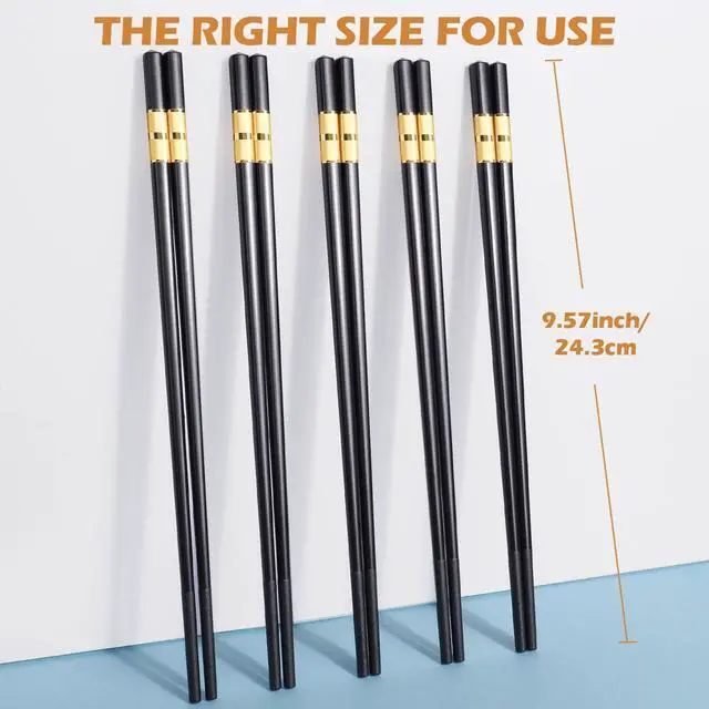 Alt view image 2 of 7 - GLAMFIELDS 5 Pairs Premium Chopsticks Reusable Dishwasher Safe 9.5 Inch Fiberglass Chop Sticks Gift Set Non Slip Black+Gold