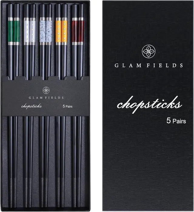 Main image of GLAMFIELDS 5 Pairs Premium Chopsticks Reusable Dishwasher Safe 9.5 Inch Fiberglass Chop Sticks Gift Set Non Slip Multi Color