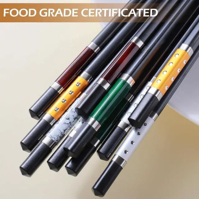 Alt view image 5 of 7 - GLAMFIELDS 5 Pairs Premium Chopsticks Reusable Dishwasher Safe 9.5 Inch Fiberglass Chop Sticks Gift Set Non Slip Multi Color