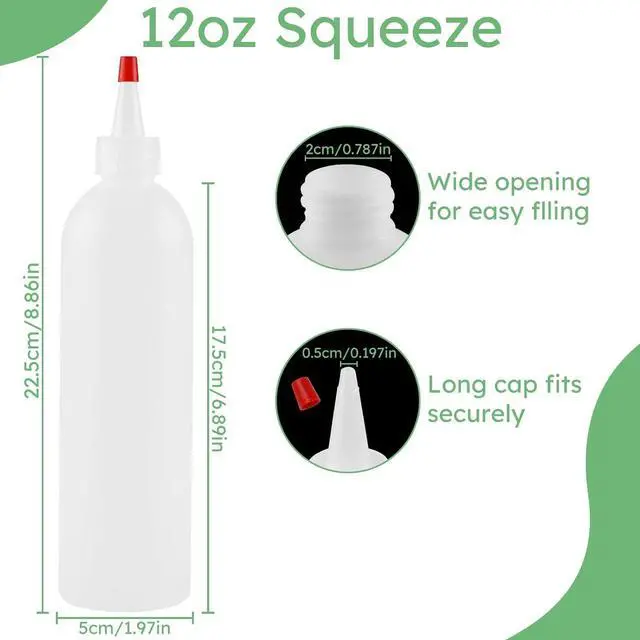 Alt view image 2 of 7 - Ninsula 3Pcs Squeeze Bottles, 12 Oz Plastic Condiment Squeeze Bottles with Red Twist Top Cap, Empty Squeeze Bottles for Sauces, Ketchup, Mustard, Syrup, Oil, Dressings, Travel, Lab and Crafts