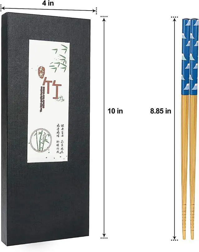 Alt view image 2 of 7 - 5 Pairs Japanese Natural Bamboo Chopsticks with Unique Pattern Dishwasher Safe, Reusable Non-Slip Chopstick Gift Set for Asian Dishes Sushi Rice Noodles, Nicely Boxed Chinese Chop Sticks Functional