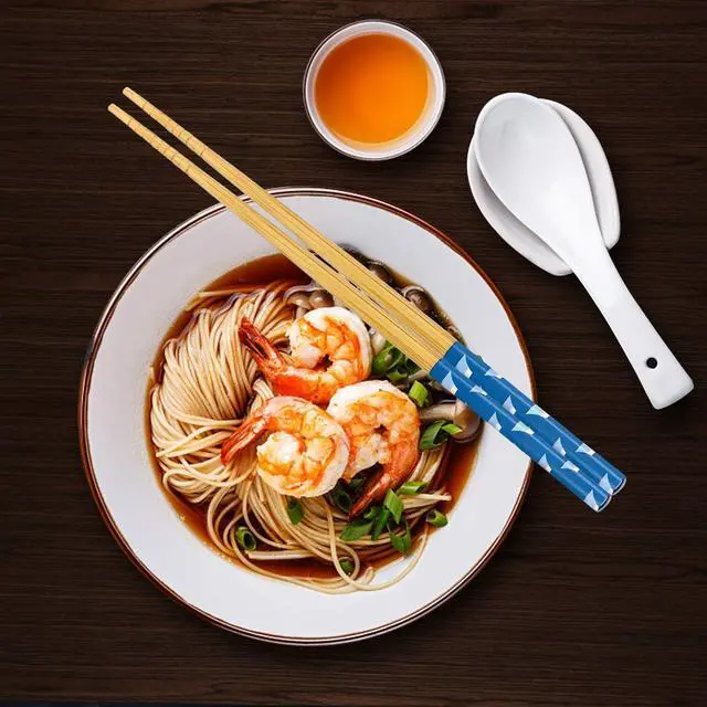 Alt view image 6 of 7 - 5 Pairs Japanese Natural Bamboo Chopsticks with Unique Pattern Dishwasher Safe, Reusable Non-Slip Chopstick Gift Set for Asian Dishes Sushi Rice Noodles, Nicely Boxed Chinese Chop Sticks Functional