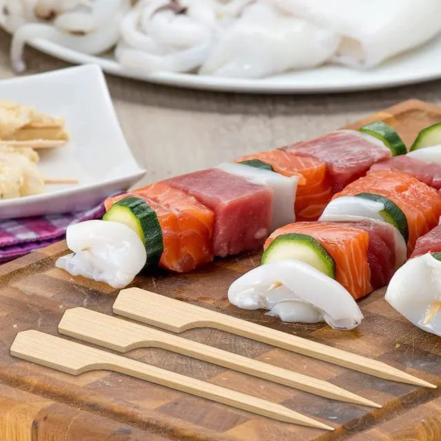 Alt view image 5 of 7 - 3.5 Inch Bamboo Skewers, 300 PCS Bamboo Paddle Wood Picks, Toothpicks for Appetizers, Cocktail Picks for Drinks, Food Picks, BBQ, Sandwich, Barbecue Snacks.