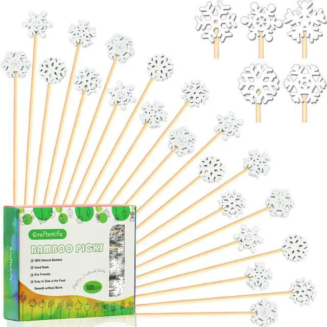Main image of 100Pcs 4.9" Snowflakes Cocktail Picks 5 Shapes of Snowflake Decor