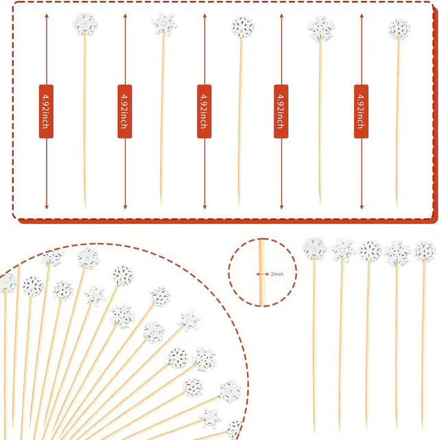Alt view image 2 of 7 - 100Pcs 4.9" Snowflakes Cocktail Picks 5 Shapes of Snowflake Decor
