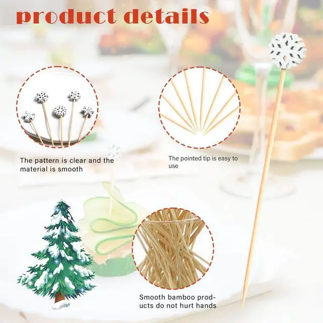 Alt view image 3 of 7 - 100Pcs 4.9" Snowflakes Cocktail Picks 5 Shapes of Snowflake Decor