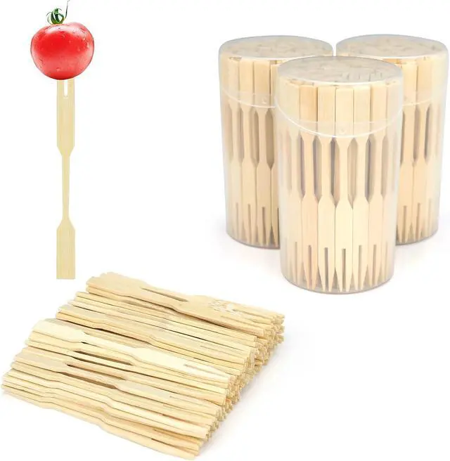 Main image of 3 Packs Mini Bamboo Forks 3.5 inch, Small Forks for Appetizers, Cocktail Forks Fruit Forks, Toothpicks for Appetizer, Disposable Wooden/Wood Food Picks for Charcuterie Board Accessories. 330 PCS