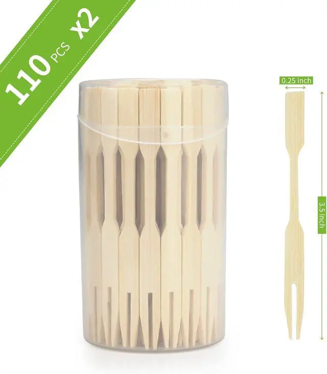 Alt view image 4 of 7 - 2 Packs Mini Bamboo Forks 3.5 inch, Small Forks for Appetizers, Cocktail Forks Fruit Forks, Toothpicks for Appetizer, Disposable Wooden/Wood Food Picks for Charcuterie Board Accessories. 220 PCS