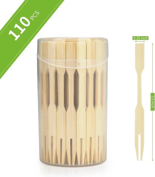 Alt view image 5 of 7 - Mini Bamboo Forks 3.5 Inches, Small Forks Dessert, Cocktail Forks, Double Prong Toothpicks for Appetizer, Disposable Wooden/Wood Food Picks for Charcuterie Board Accessories. 110 PCS