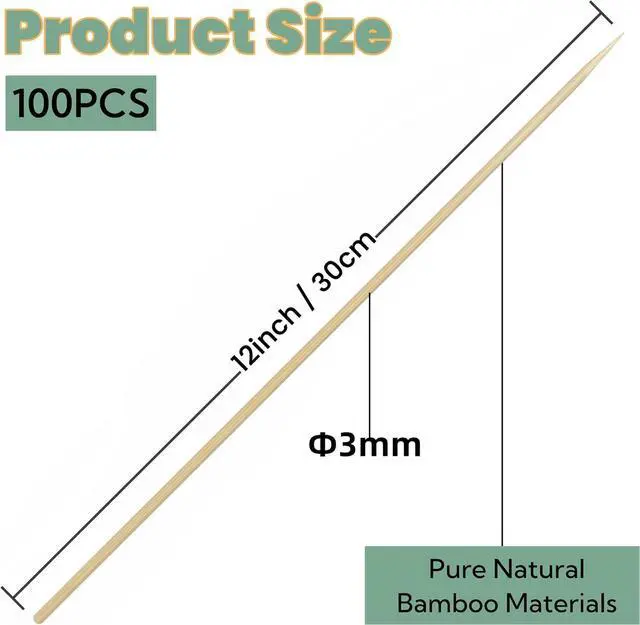 Alt view image 2 of 6 - Bamboo Skewers 12 Inch Wooden Skewers Sticks for Grilling, BBQ, Shish Kabob, Fruit, Yakitori. More Size Choices 8"/10", 100 PCS (12inch X 3mm)