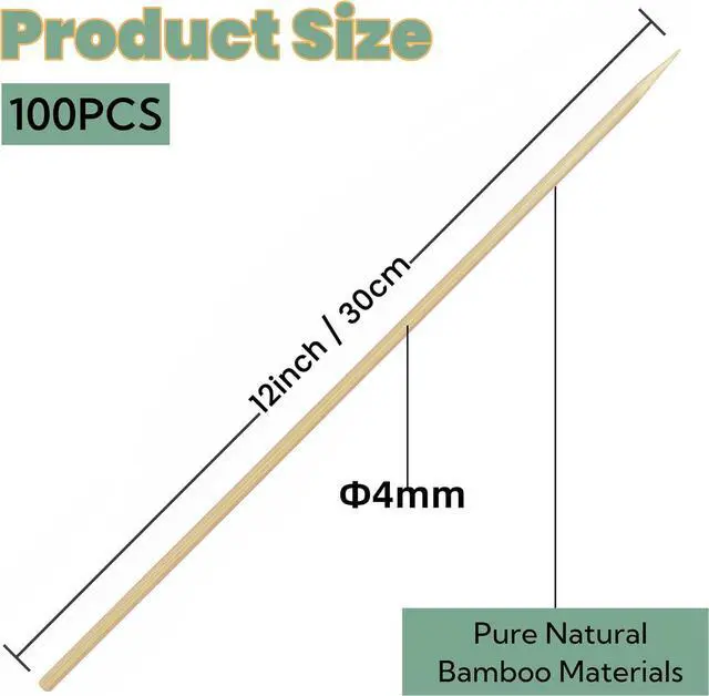 Alt view image 2 of 6 - Bamboo Skewers 12 Inch Wooden Skewers Sticks for Grilling, BBQ, Shish Kabob, Fruit, Yakitori. More Size Choices 8"/10", 100 PCS (12inch X 4mm)