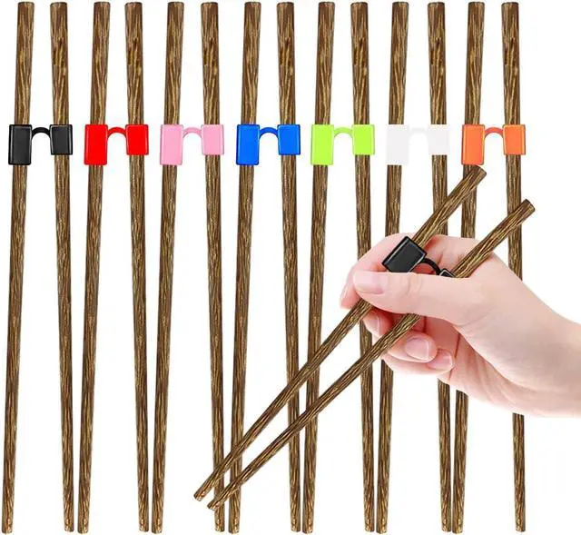 Main image of EAEDMY 7 Pairs Training Kid Adult Chopsticks and Trainers for Beginners, Japanese Wooden Beginners Training Chopsticks Helpers Set, Reusable, Dishwasher Safe, L8.86Inch (4.Wenge)