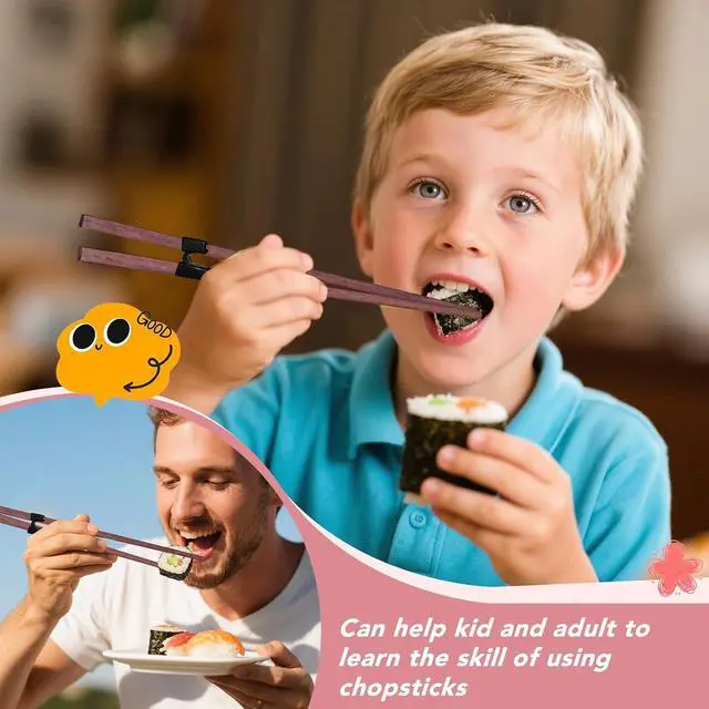 Alt view image 3 of 6 - EAEDMY 7 Pairs Training Kid Adult Chopsticks and Trainers for Beginners, Japanese Wooden Beginners Training Chopsticks Helpers Set, Reusable, Dishwasher Safe, L8.86Inch (3.Rosewood)