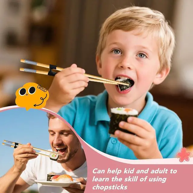 Alt view image 2 of 6 - EAEDMY 7 Pairs Training Kid Adult Chopsticks and Trainers for Beginners, Japanese Wooden Beginners Training Chopsticks Helpers Set, Reusable, Dishwasher Safe, L8.86Inch (2.Japanese pattern B)