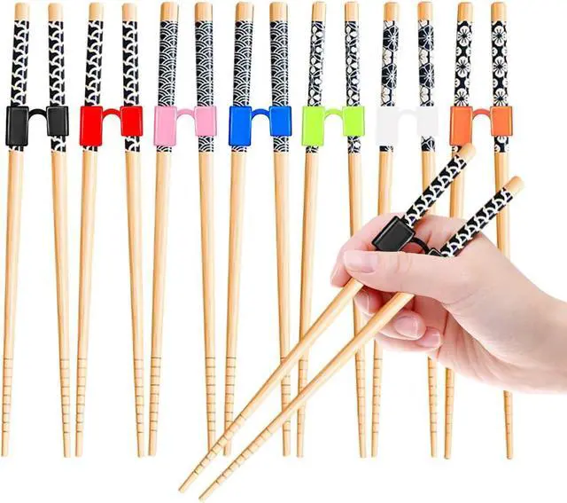 Main image of EAEDMY 7 Pairs Training Kid Adult Chopsticks and Trainers for Beginners, Japanese Wooden Beginners Training Chopsticks Helpers Set, Reusable, Dishwasher Safe, L8.86Inch (1.Japanese pattern A)