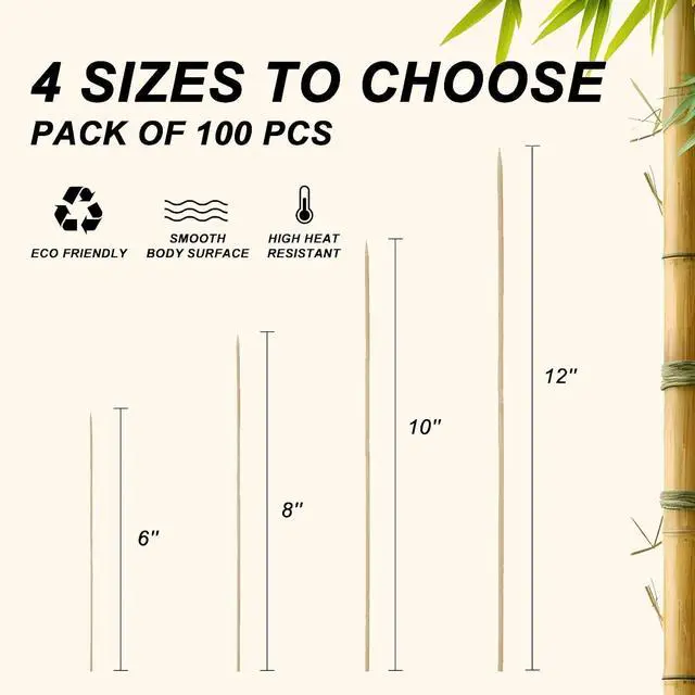 Alt view image 4 of 7 - 10 Inch 100PCS Natural Bamboo Skewers for Grilling, Chocolate Fountain