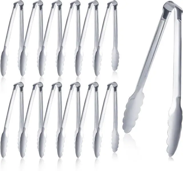 Main image of 12 Pack Buffet Tongs Serving Tongs Stainless steel Kitchen Tongs 7inch