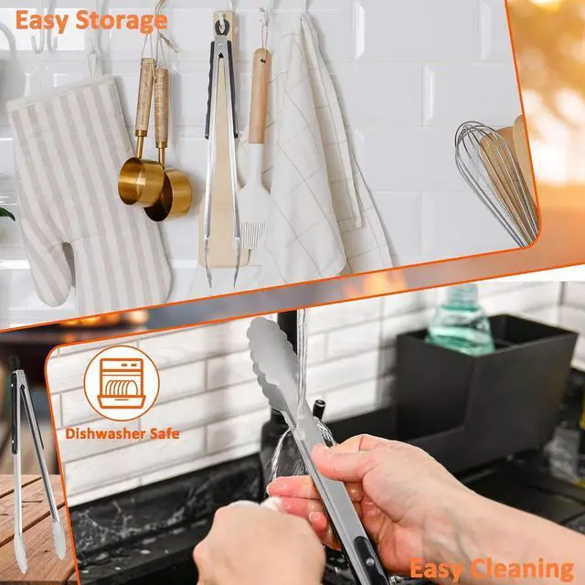 Alt view image 6 of 6 - 17-Inch Long Wood-Handled Stainless Steel BBQ Grill Tongs