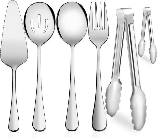 Main image of Serving Utensils,XEVOM 6-Piece Stainless Steel Serving Utensil Set Silver