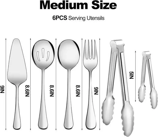 Alt view image 2 of 7 - Serving Utensils,XEVOM 6-Piece Stainless Steel Serving Utensil Set Silver