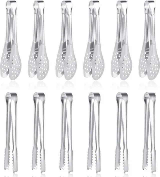 Main image of 12 Pack Premium Small Serving Tongs, Dmoera Mini Stainless Steel Appetizer Tongs, 5Inch,5.2Inch(12.7cm)