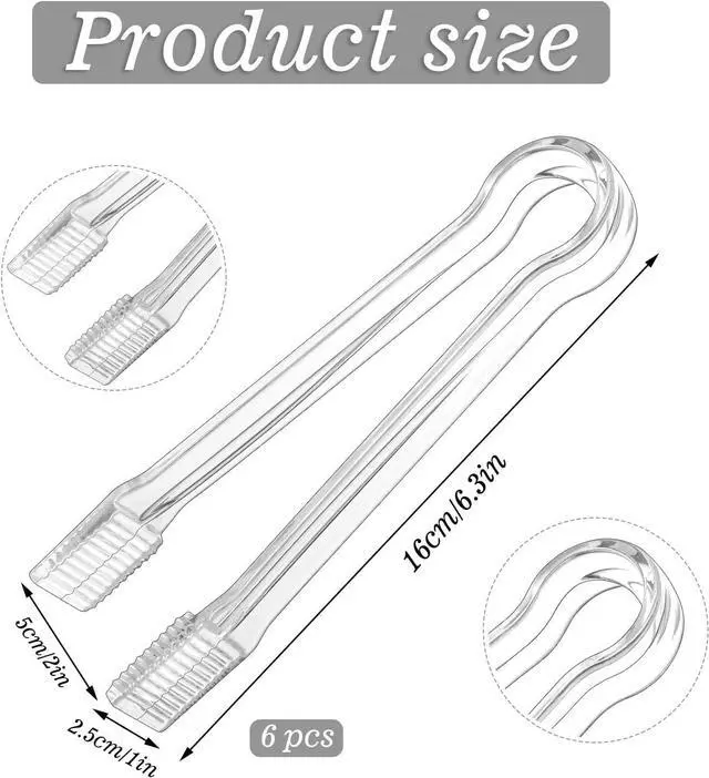Alt view image 2 of 7 - 6 Pack Clear Plastic Serving Tongs, 6.3 In Small Serving Utensils Ice Tongs