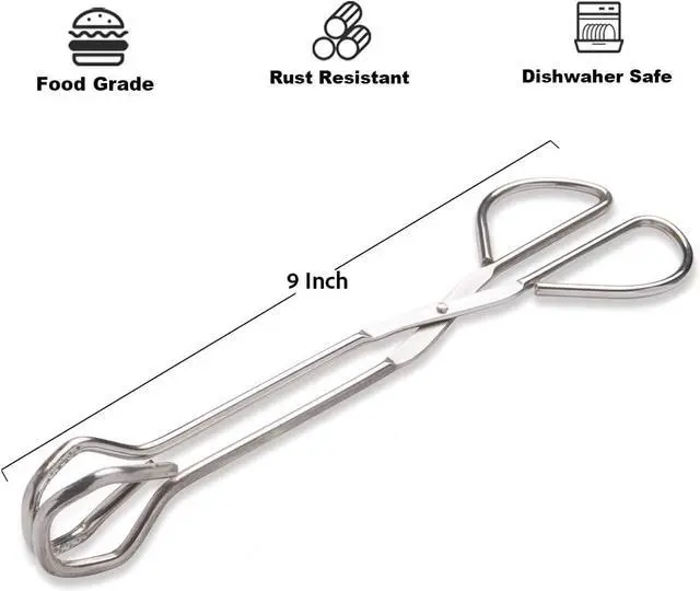 Alt view image 2 of 7 - Hiash 9-Inch Heavy Duty Stainless Steel Kitchen Tongs - Comfortable Ergonomic Grip, Scissor Design, Heat Resistant for BBQ and Cooking