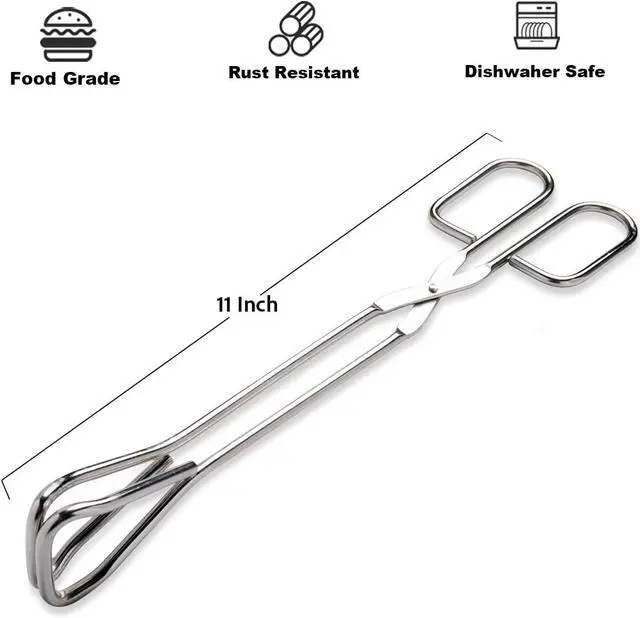Alt view image 2 of 7 - Hiash 11" Heavy Duty Stainless Steel Kitchen Scissor Tongs with Comfortable Ergonomic Grip, Heat Resistant tongs for Cooking & BBQ