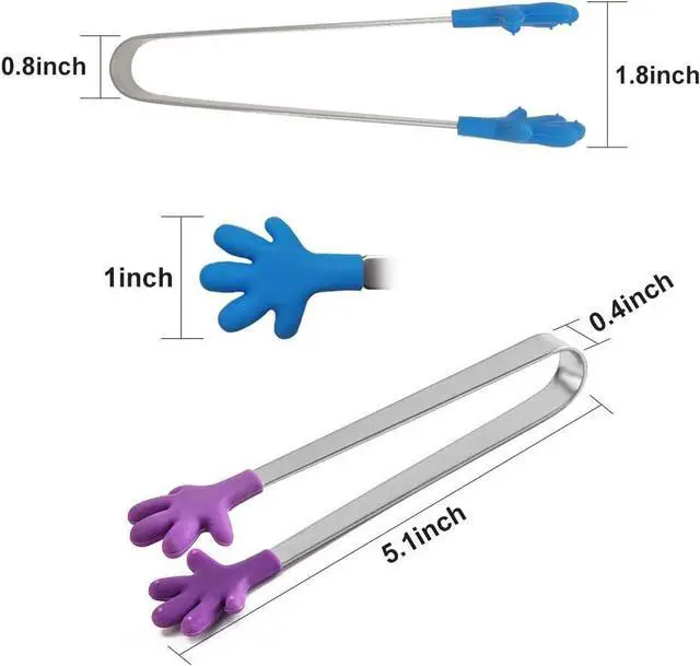 Alt view image 2 of 7 - 10PCS Silicone Mini Tongs, 5Inch Hand Shape Food Tongs, Colourful Small Kids Tongs for Serving Food, Ice Cube, fruits, Sugar, Barbecue by Sunenlyst (Palm flower assorted)