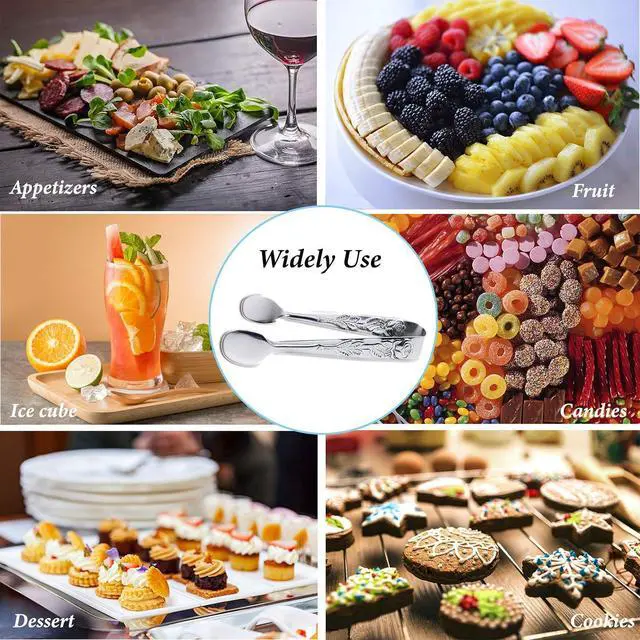 Alt view image 4 of 7 - 3PCS Mini Serving Tongs, 4Inch Rose Stainless Steel Sugar Cube Tongs, Sliver Small Ice Tong for Tea and Coffee Party, Appetizers, Desserts by Sunenlyst (Silver)